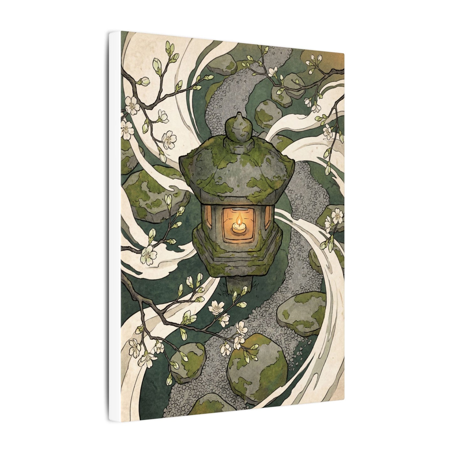 Zen Stone Lantern in Candlelight | Ukiyo E Inspired Canvas Art