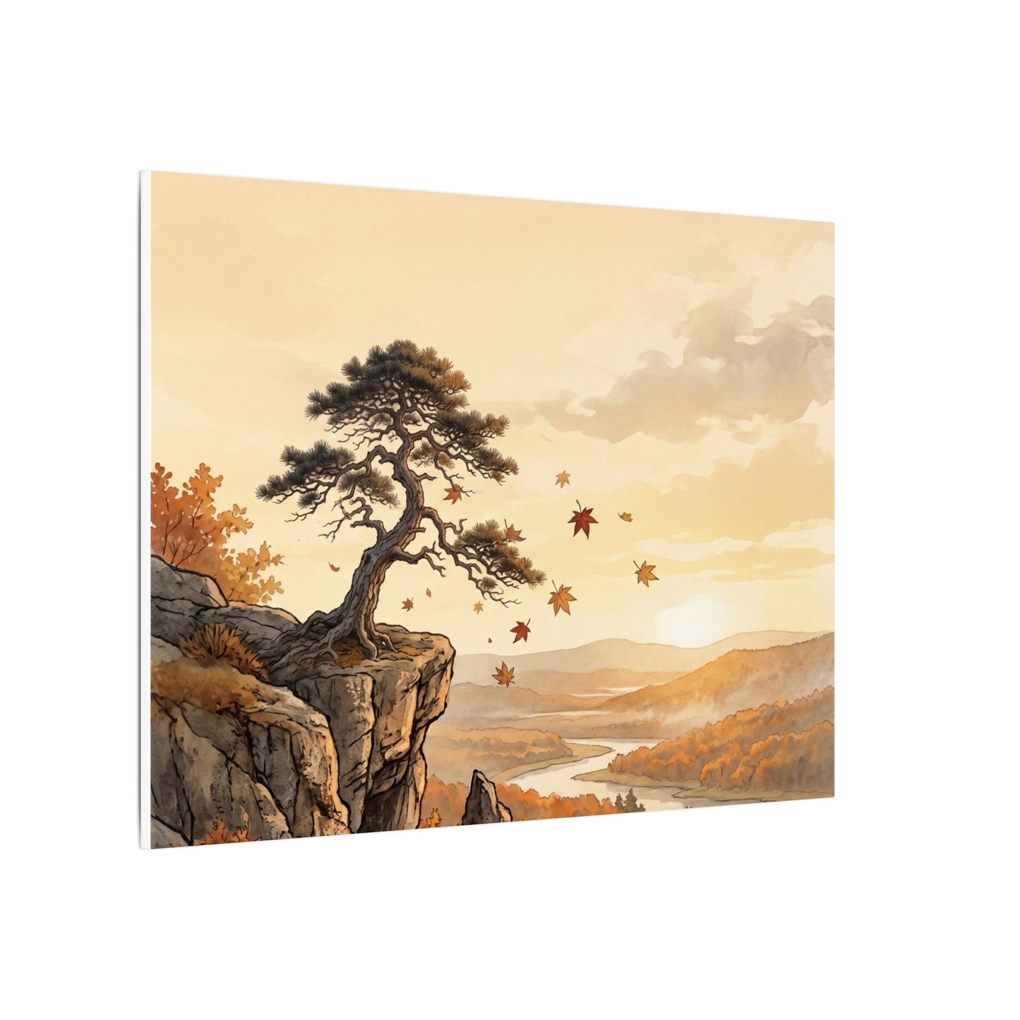 Pine Tree Autumn Canvas Art | Japandi Warm Design