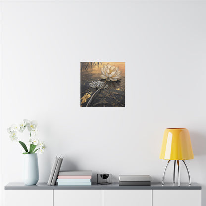 Kintsugi Lotus Flower in Golden Hour | Gold Vein Canvas Art