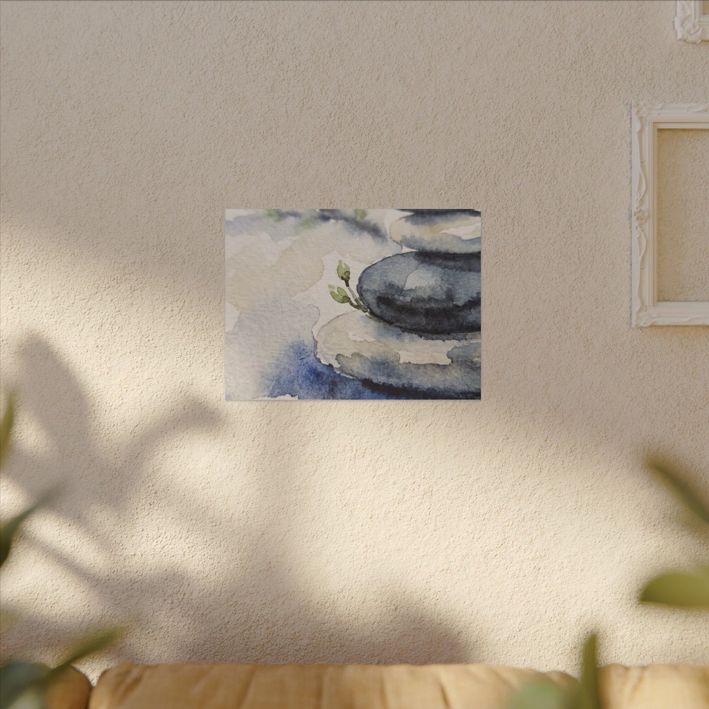 River Stones Watercolor Canvas Art | Cozy Japandi Art
