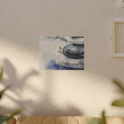 River Stones Watercolor Canvas Art | Cozy Japandi Art