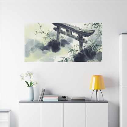 Torii Gate Sumi E Canvas Art | Serene Zen Art