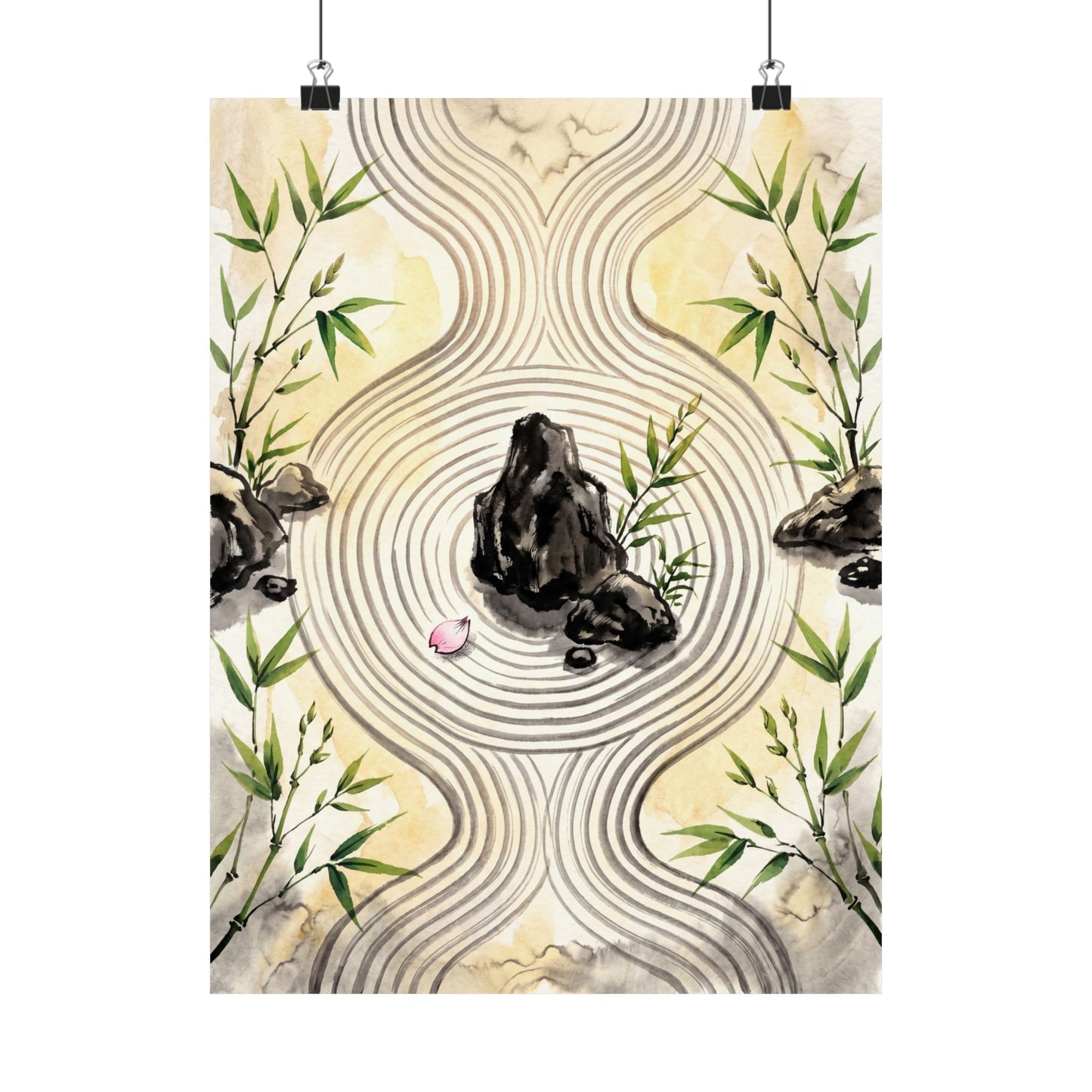 Serene Rock Garden Wall Art Print - Sumi E Zen