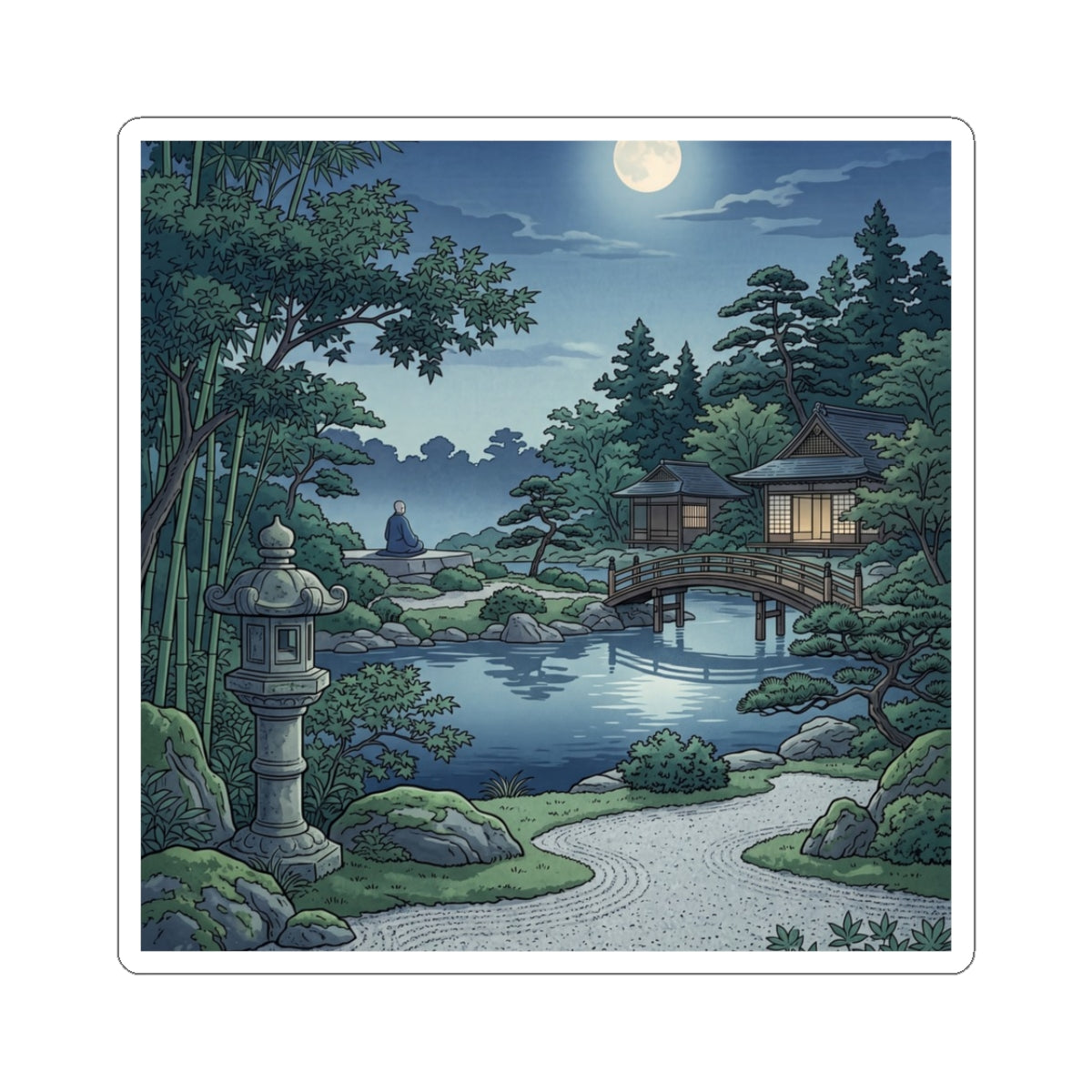 Moonlit Garden Sticker | Summer Zen Ukiyo E Inspired Art
