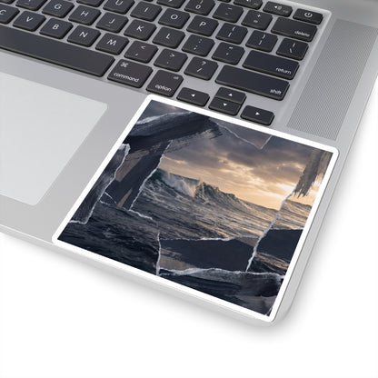 Winter Ocean Wave Shadow Zen Sticker | Moody Decor Art Print