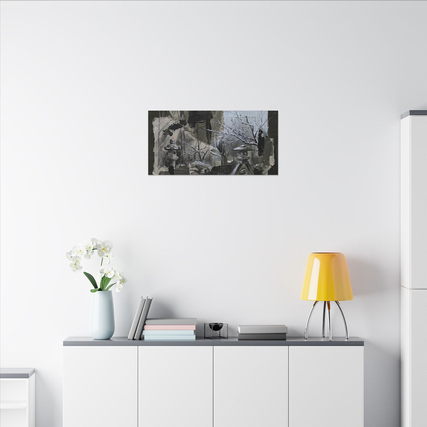 Winter Moonlit Garden Dark Texture Canvas Art | Moody Decor
