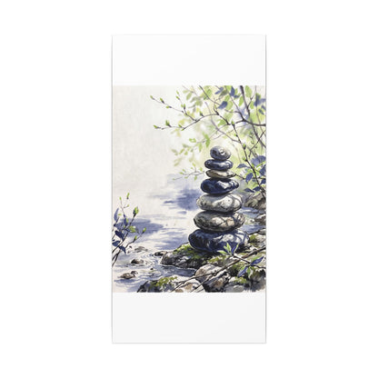 River Stones Sumi E Canvas Art | Serene Zen Art