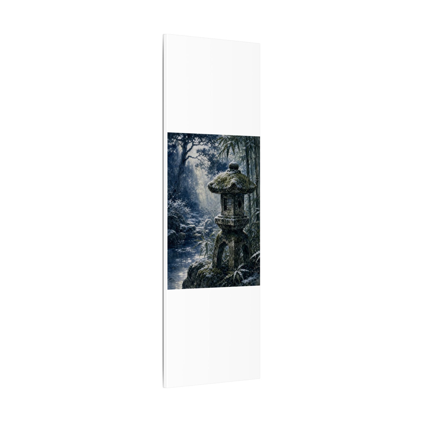 Zen Stone Lantern in Dappled | Sumi E Canvas Art