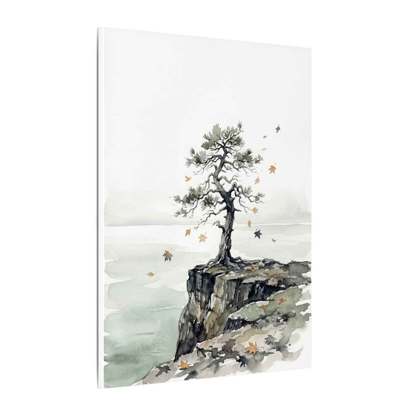 Japandi Pine Tree in Overcast | Watercolor Canvas Art