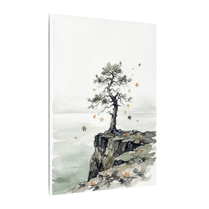 Japandi Pine Tree in Overcast | Watercolor Canvas Art