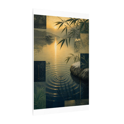 Zen Water Ripple in Golden Hour | Ukiyo E Inspired Canvas Art