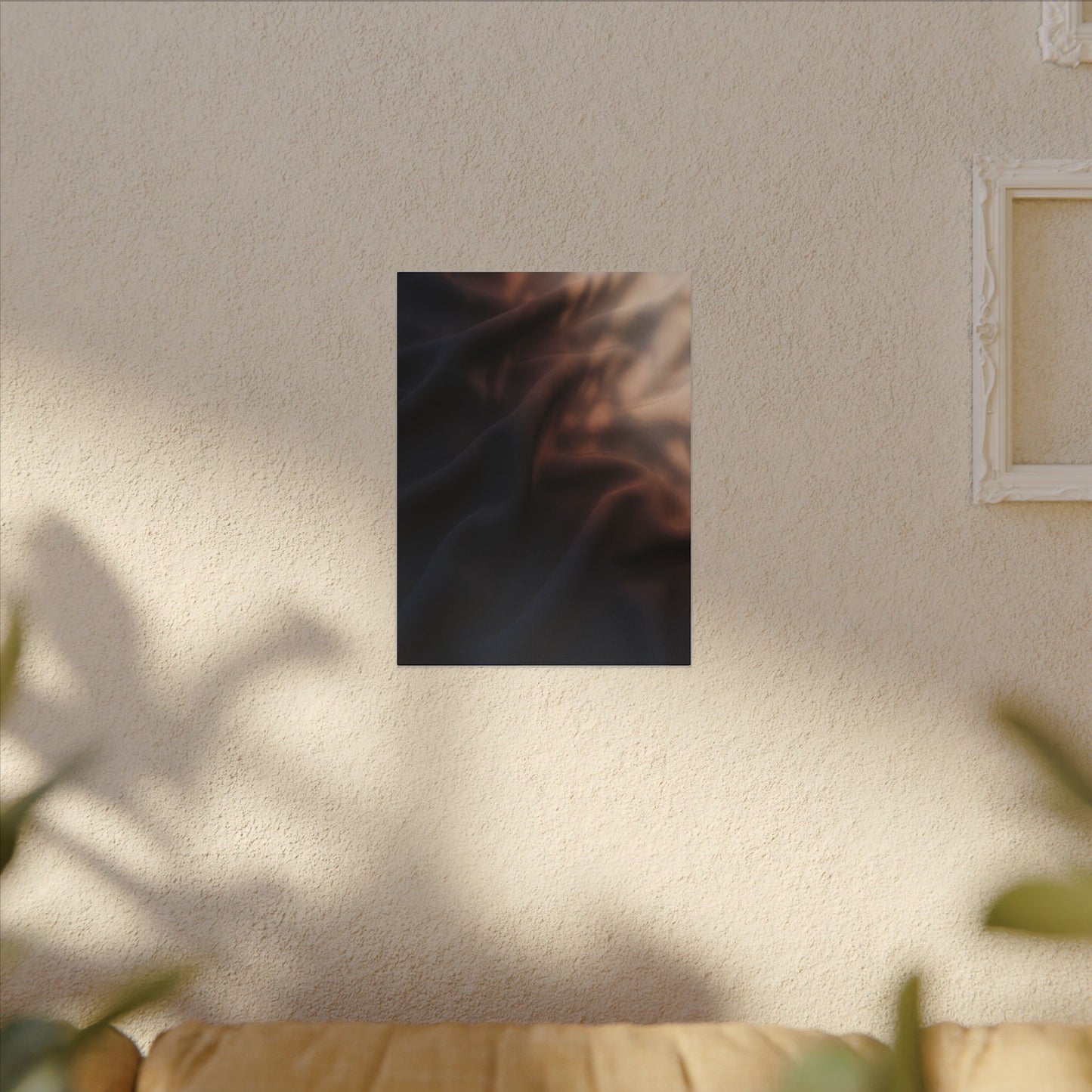 Dark Japandi Silk Drape in Dawn | Shadow Zen Canvas Art