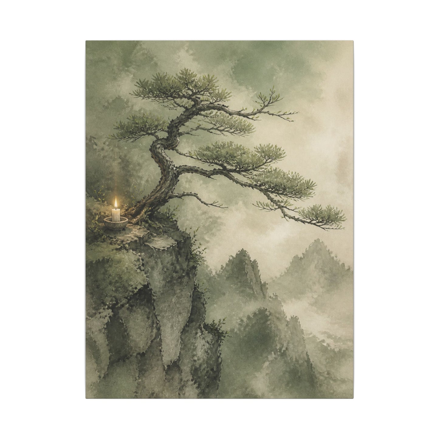 Candlelight Pine Tree Canvas Art - Japandi Kanso