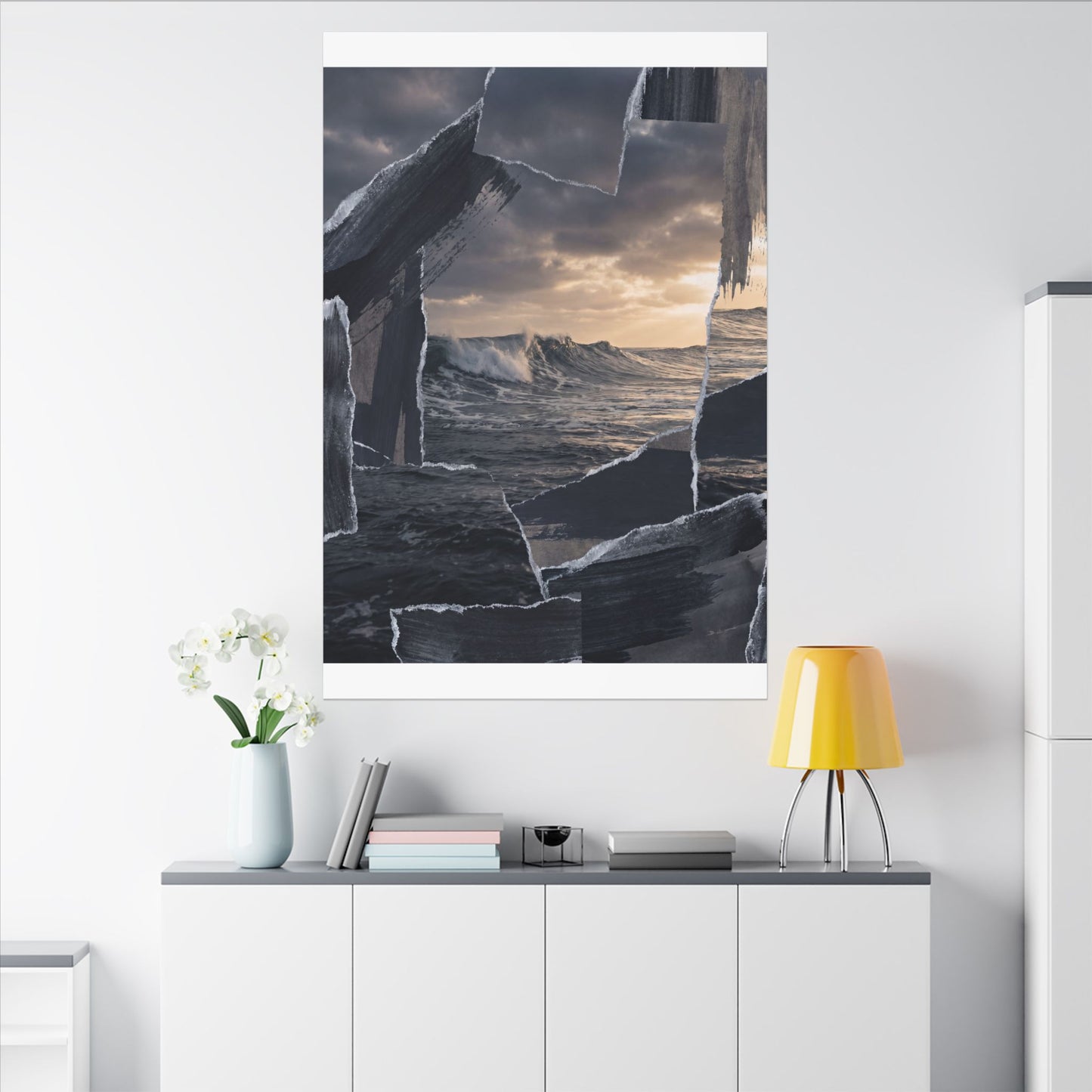 Fukinsei Ocean Wave Canvas Art - Dark Japandi Shadow Zen