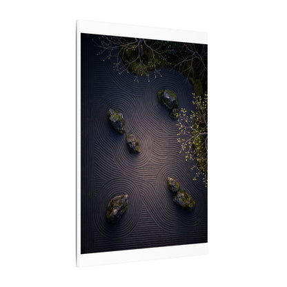 Dark Japandi Rock Garden in Dawn | Shadow Zen Canvas Art