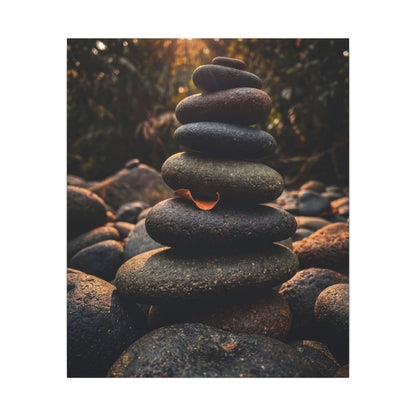 Dark Japandi River Stones in Golden Hour | Moody Minimal Canvas Art