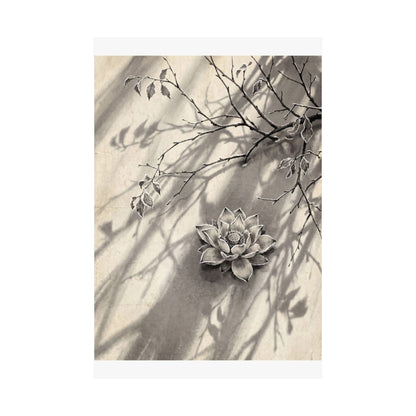 Contemplative Lotus Flower Wall Art Print - Sumi E Zen
