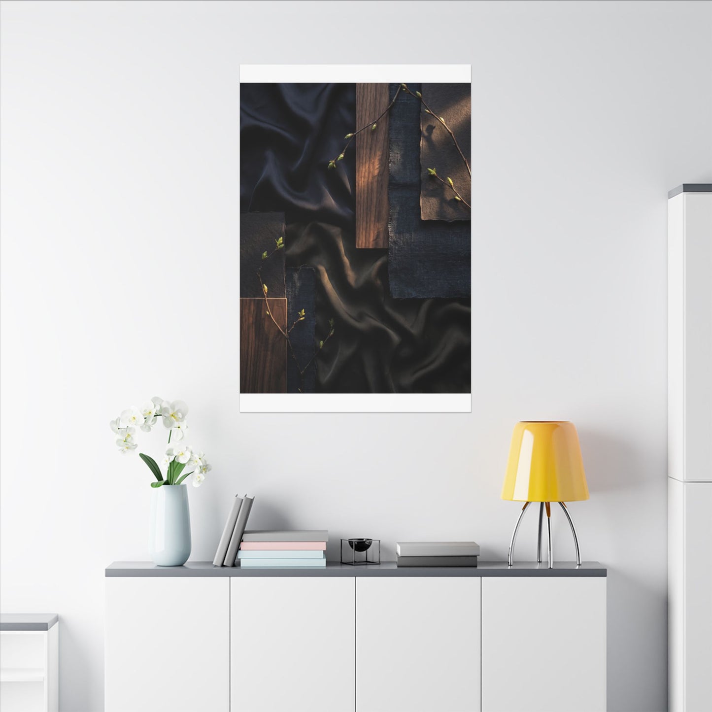 Silk Drape Spring Canvas Art | Dark Japandi Moody Design