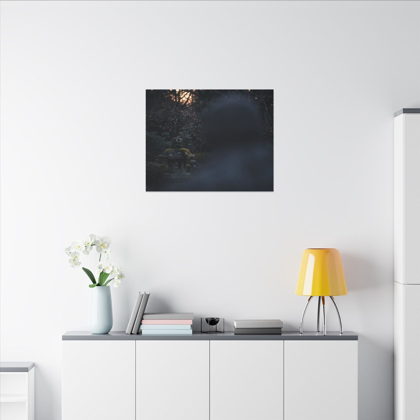 Spring Stone Lantern Moody Minimal Canvas Art | Bold Decor