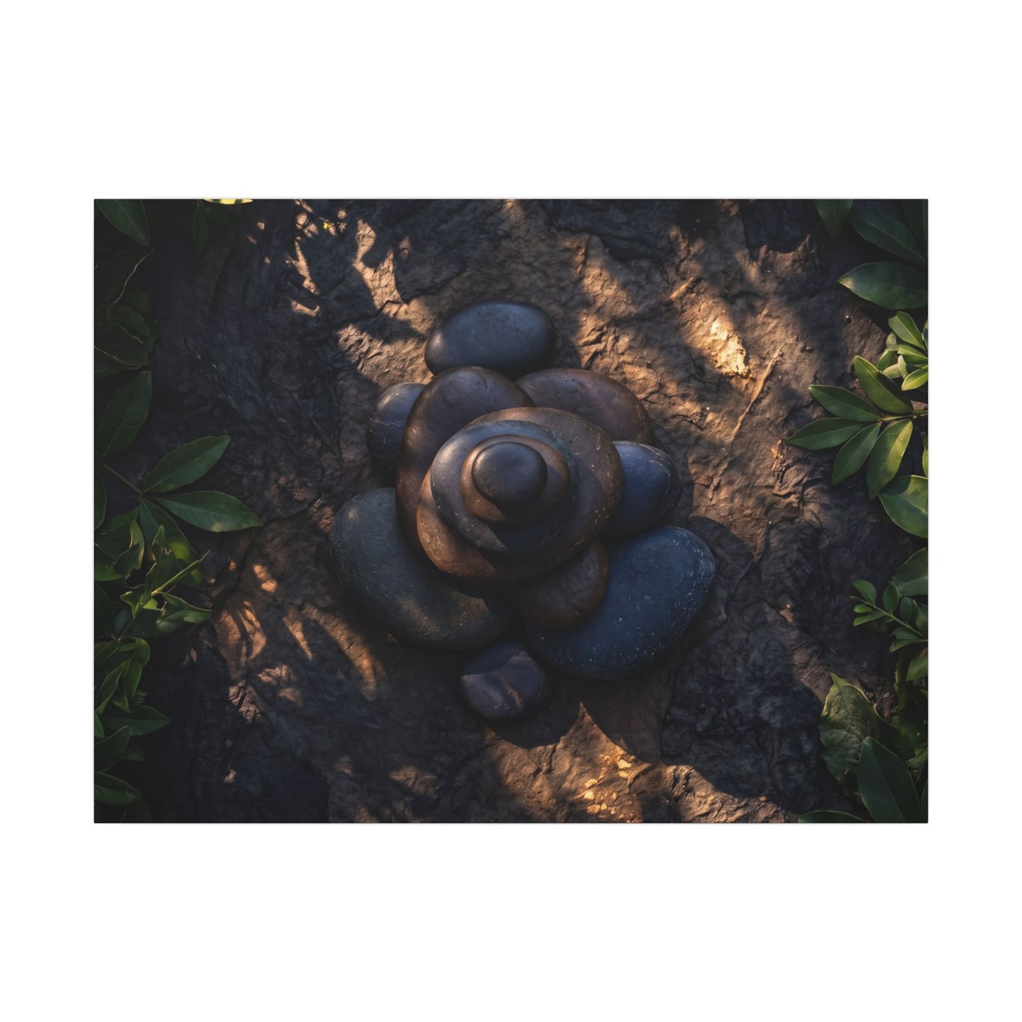 Ma River Stones Canvas Art - Dark Japandi Dark Texture Art Print