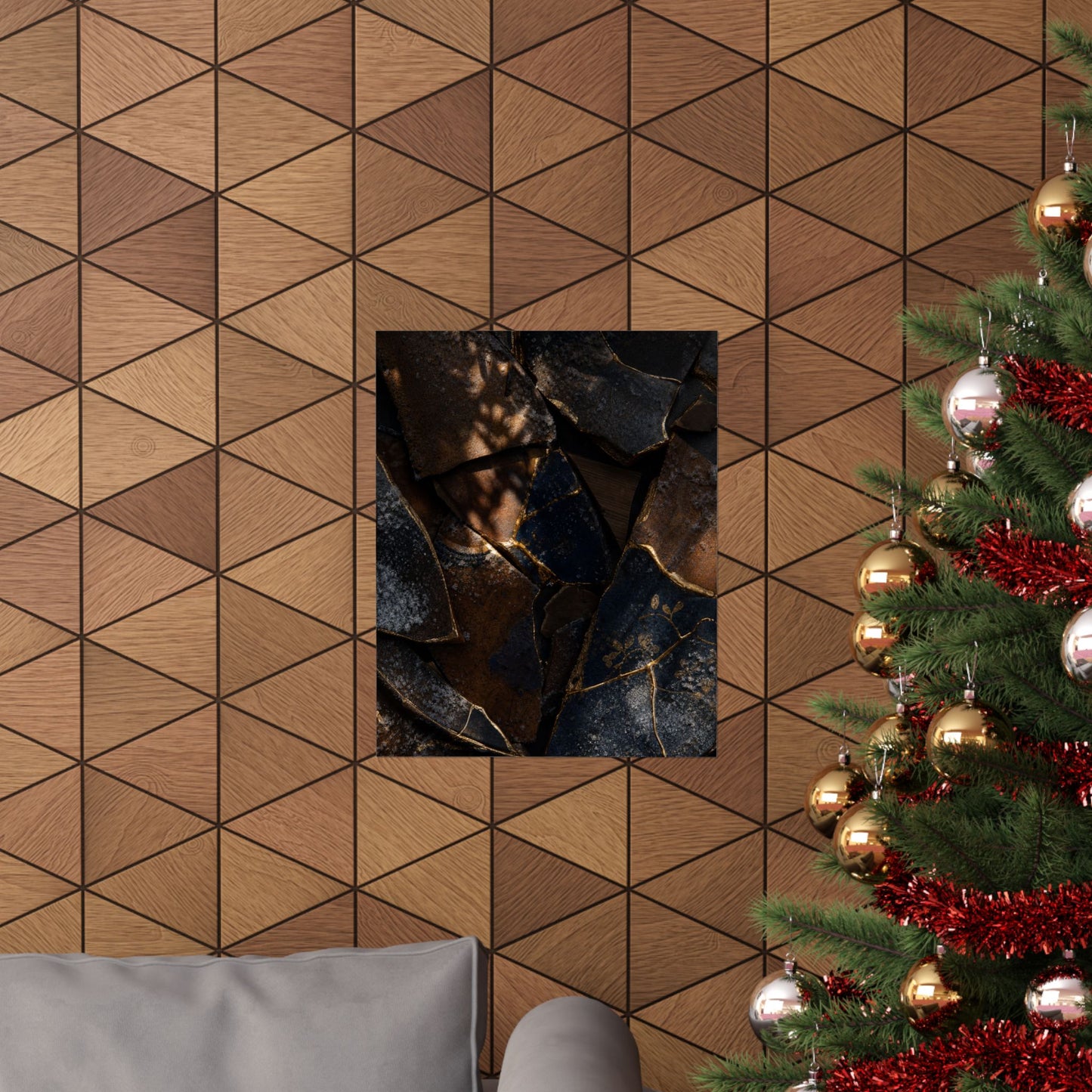 Fukinsei Broken Pottery Wall Art Print - Dark Japandi Dark Texture