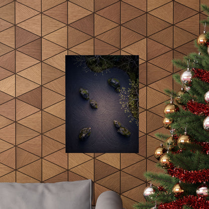 Rock Garden Shadow Zen Wall Art Print | Atmospheric Dark Japandi Art