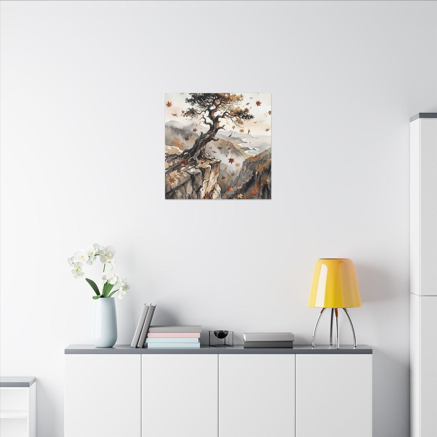 Autumn Pine Tree Watercolor Canvas Art | Warm Decor