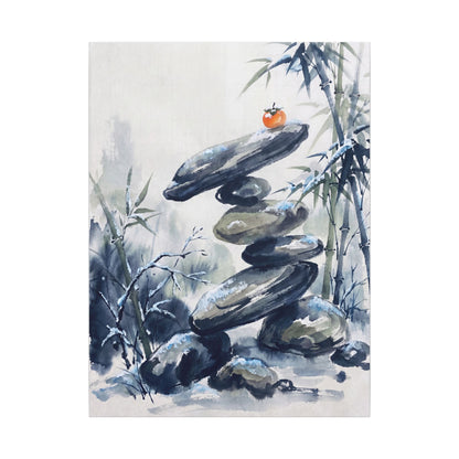 Zen River Stones in Moonlight | Sumi E Canvas Art
