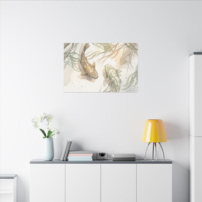Koi Pond Canvas Art | Winter Japandi Watercolor Art