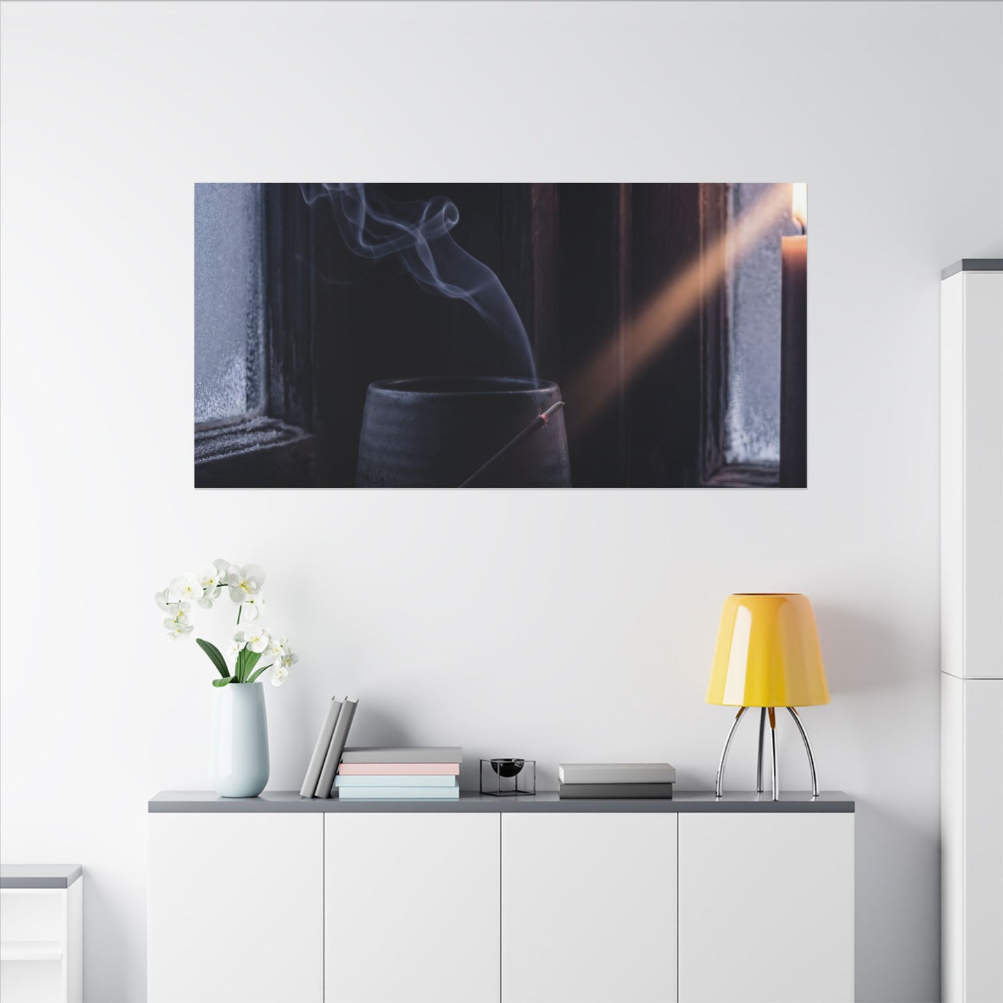 Incense Smoke Winter Canvas Art | Dark Japandi Sophisticated Design