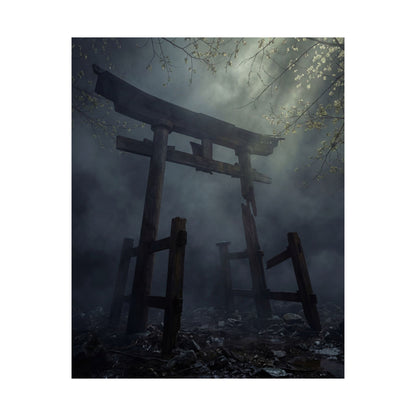 Torii Gate Moody Minimal Wall Art Print | Moody Dark Japandi Art