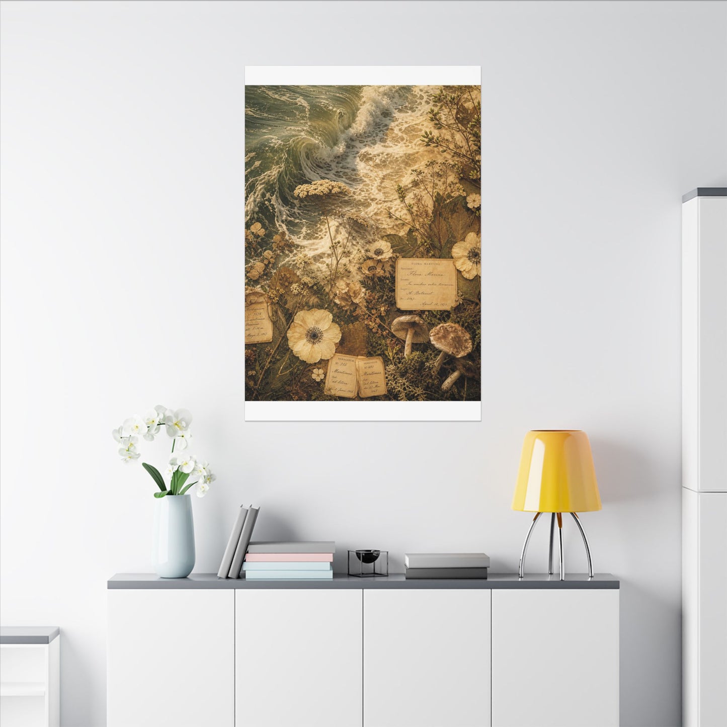 Spring Ocean Wave Herbarium Canvas Art | Nostalgic Decor