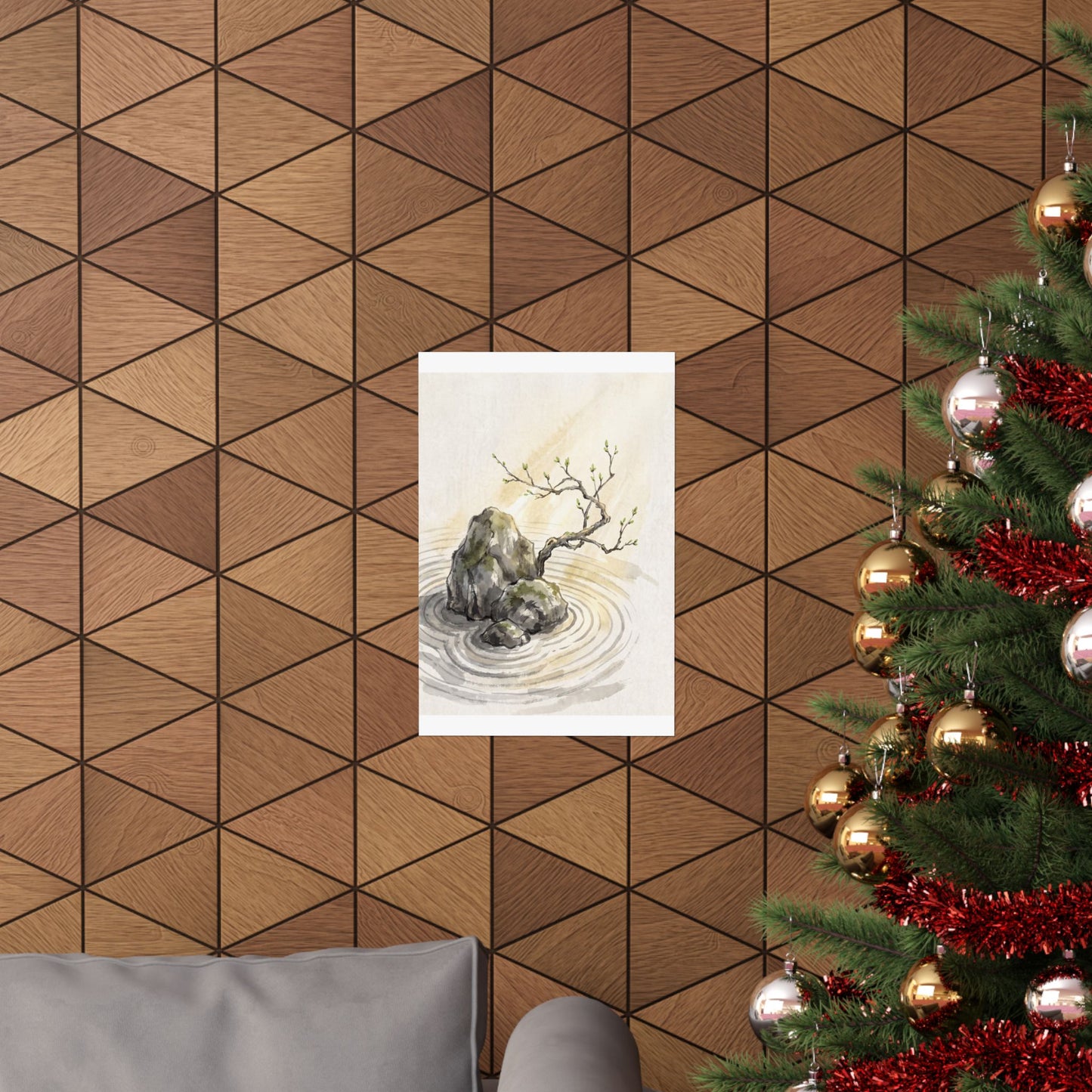 Zen Rock Garden in Golden Hour | Sumi E Wall Art Print