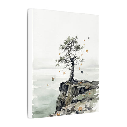 Japandi Pine Tree in Overcast | Watercolor Canvas Art