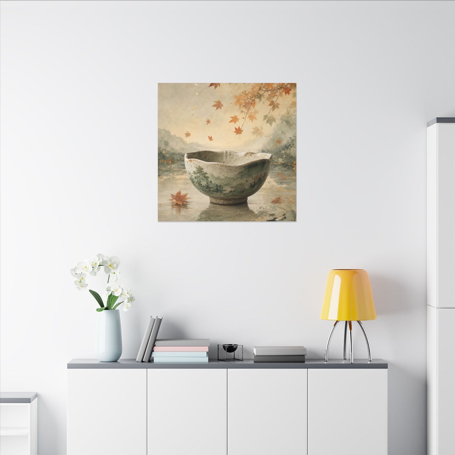 Autumn Ceramic Bowl Watercolor Canvas Art | Cozy Decor