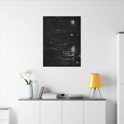 Moonlit Garden Shadow Zen Canvas Art | Sophisticated Dark Japandi Art