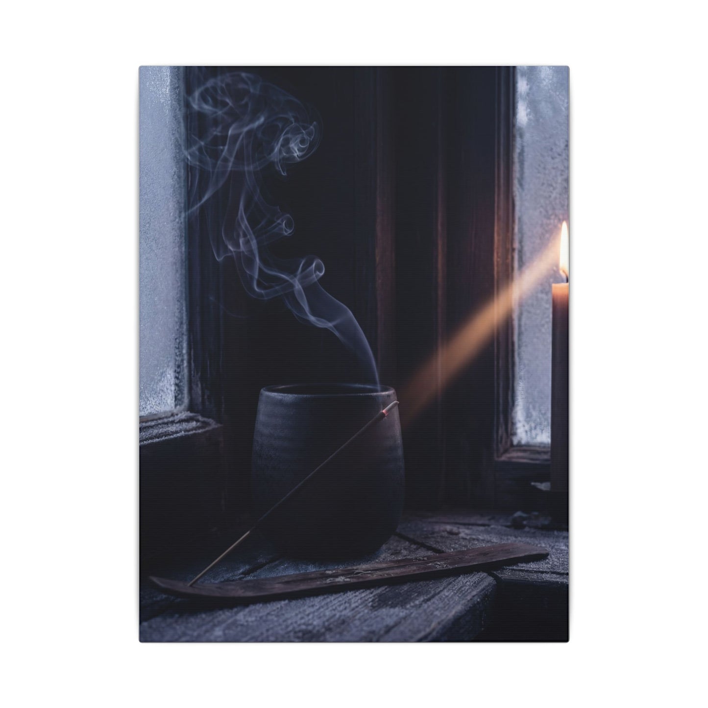 Incense Smoke Winter Canvas Art | Dark Japandi Sophisticated Design