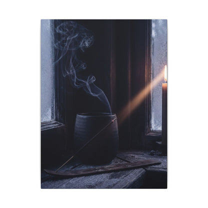 Incense Smoke Winter Canvas Art | Dark Japandi Sophisticated Design