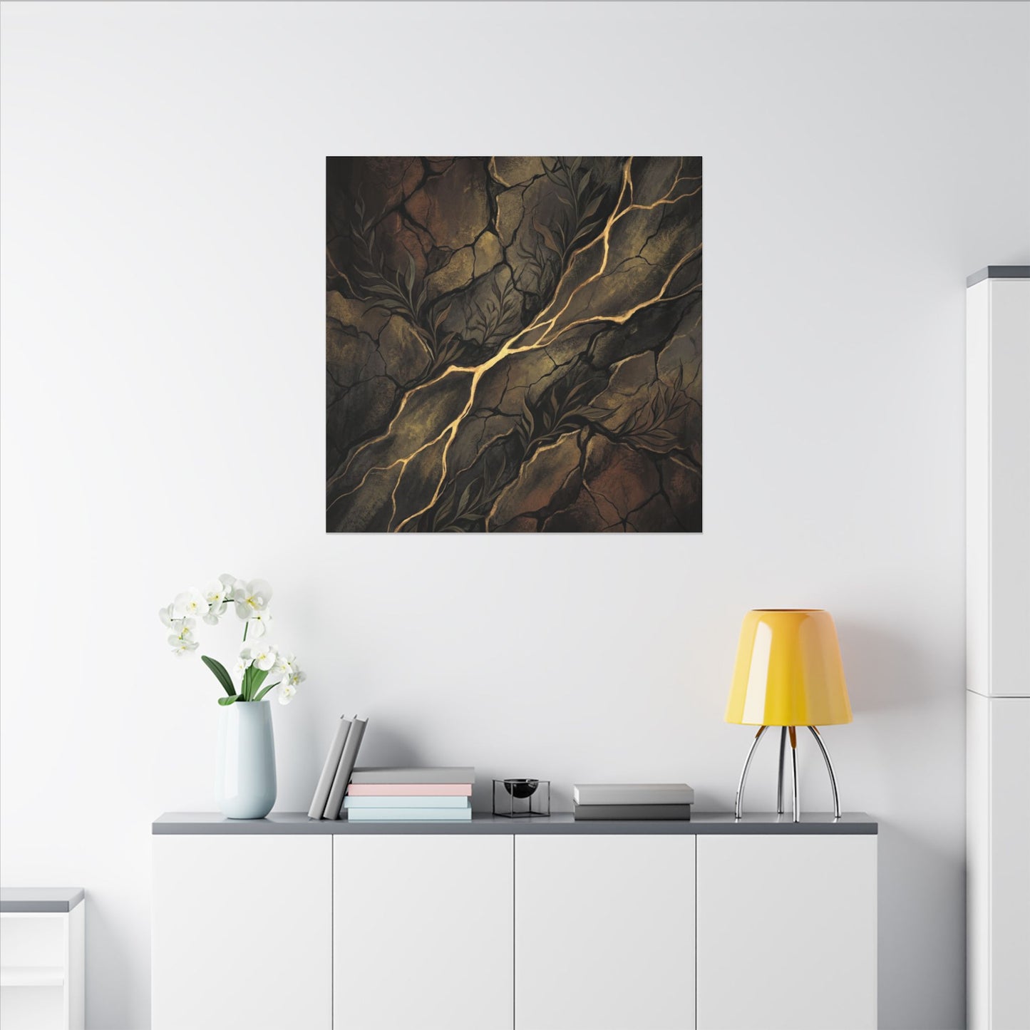 Cracked Earth Charcoal Ink Canvas Art | Bold Dark Japandi Art