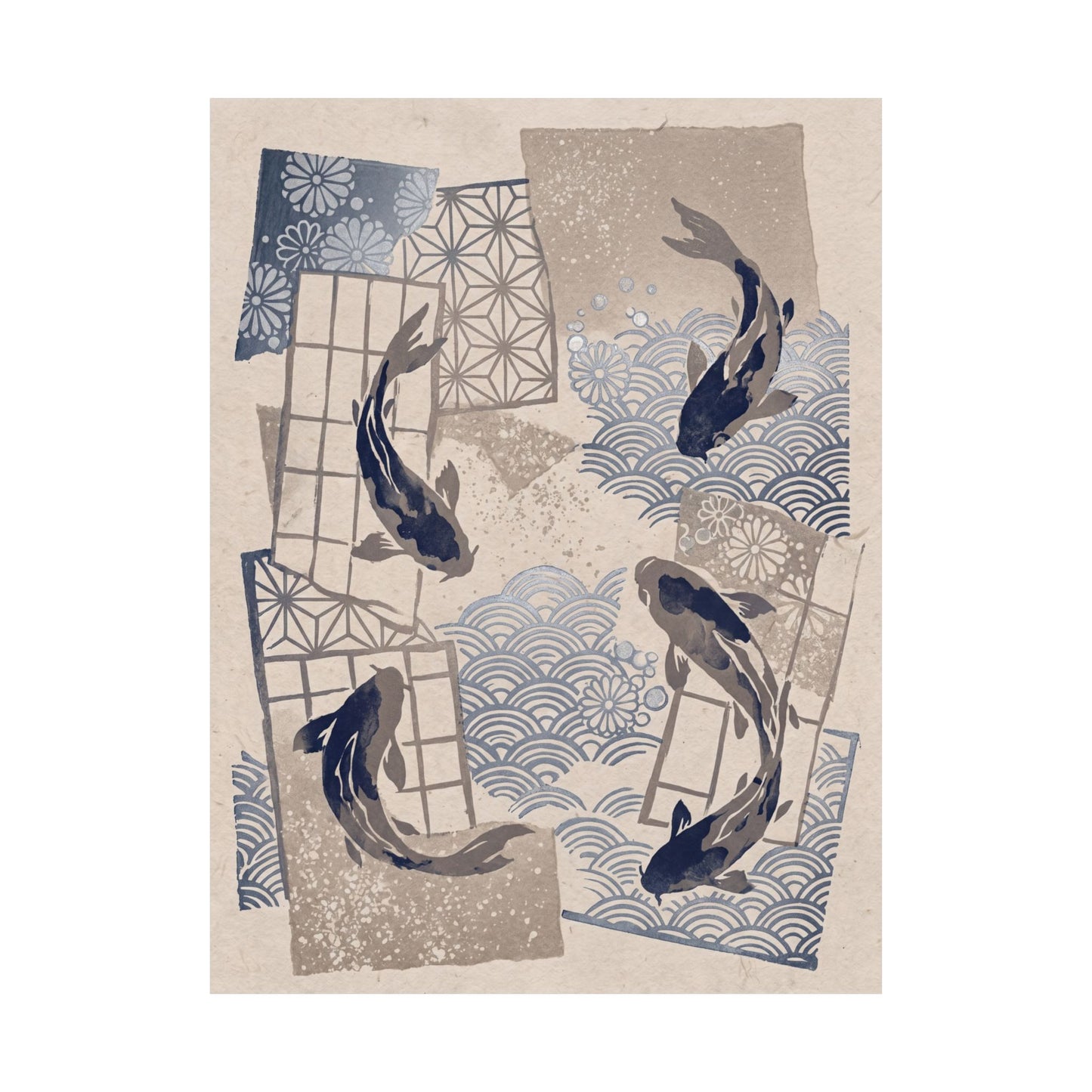 Seijaku Koi Pond Wall Art Print - Japandi Japanese Pattern