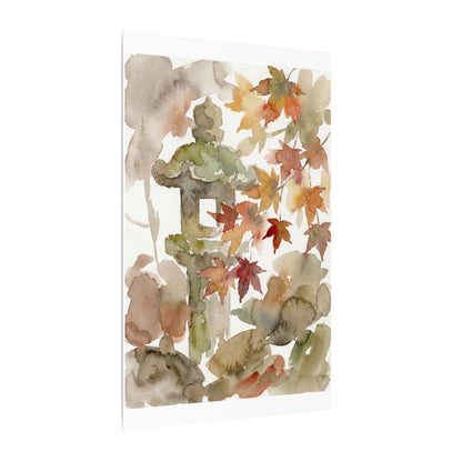 Stone Lantern Watercolor Canvas Art | Earthy Japandi Art