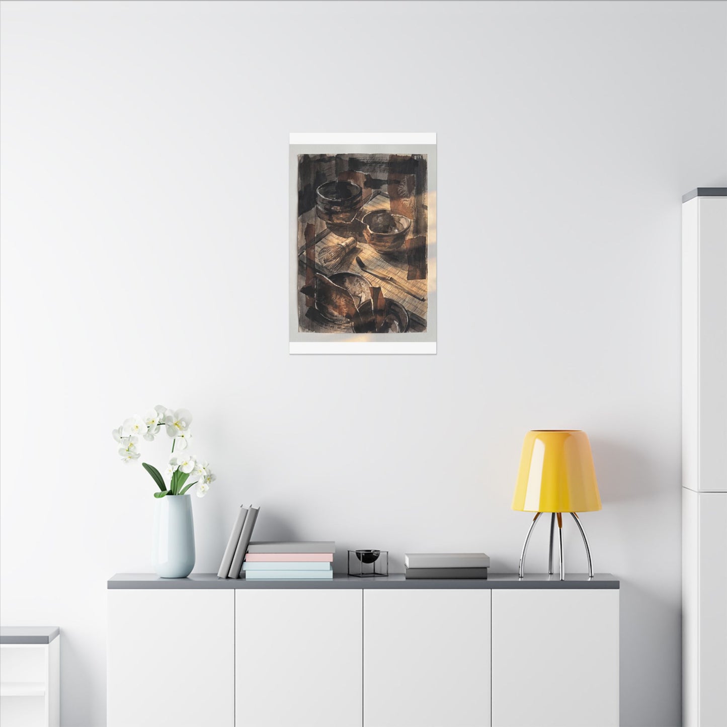 Tea Ceremony Charcoal Ink Canvas Art | Luxurious Dark Japandi Art
