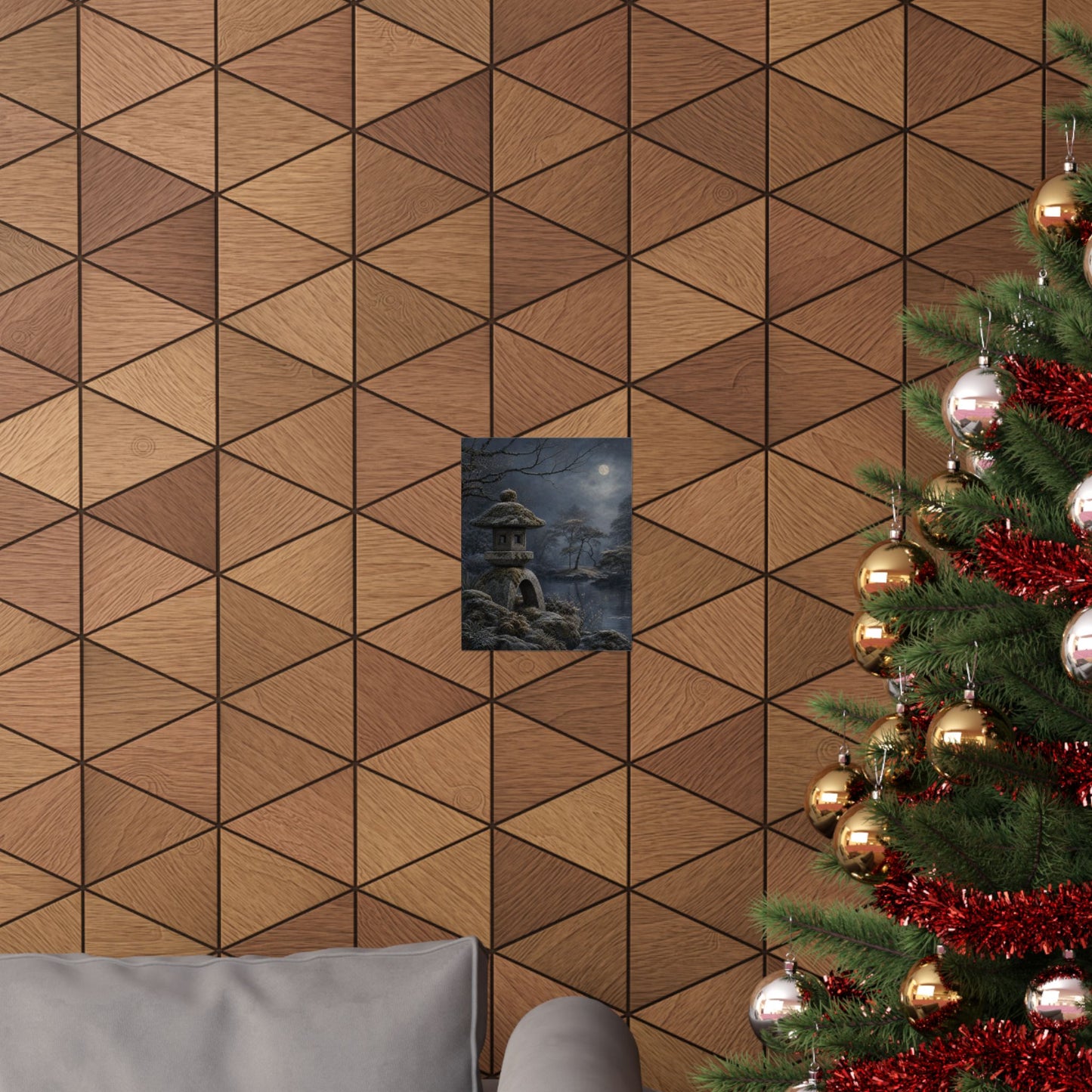 Winter Stone Lantern Japanese Pattern Wall Art Print | Earthy Decor