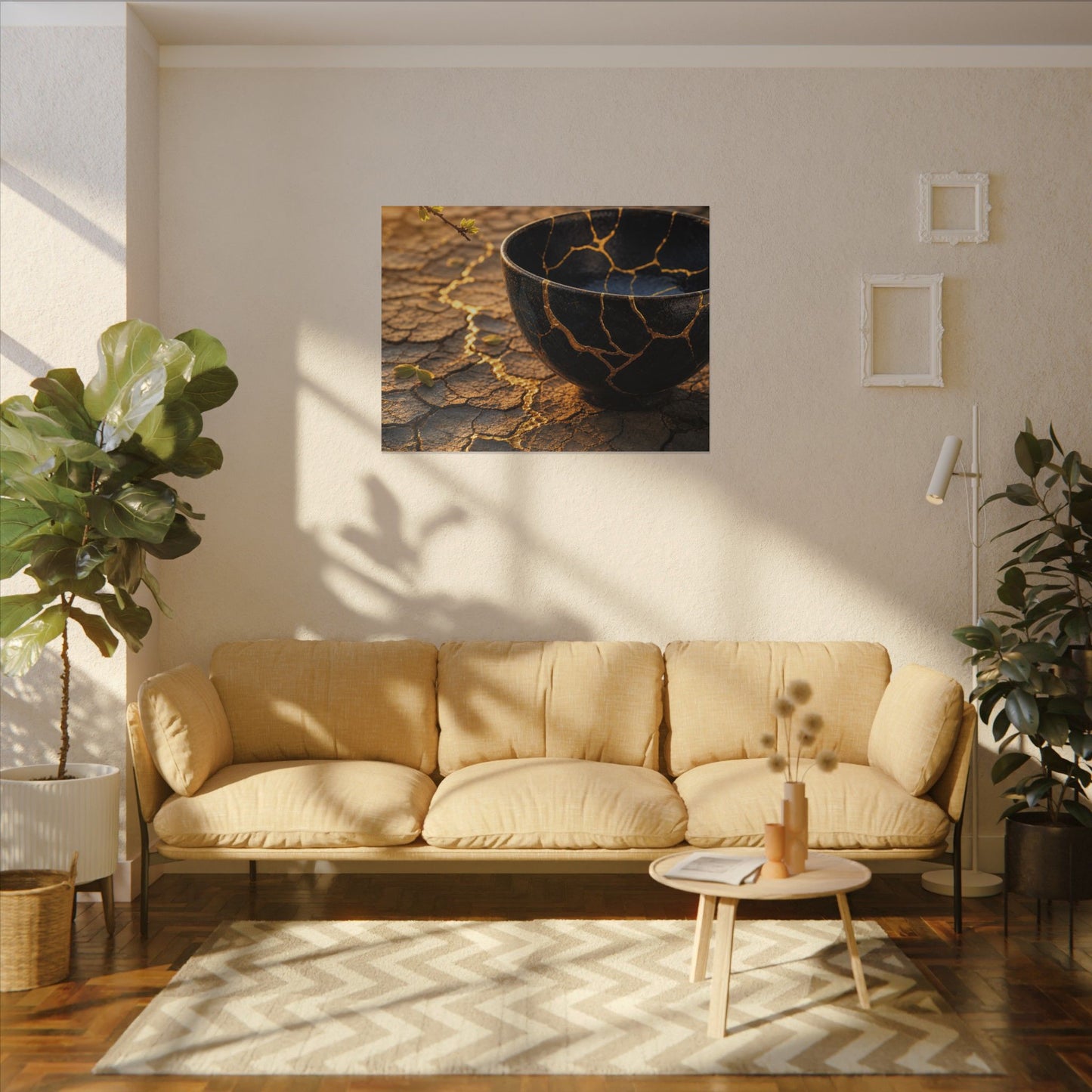 Golden Hour Cracked Earth Canvas Art - Kintsugi Fukinsei