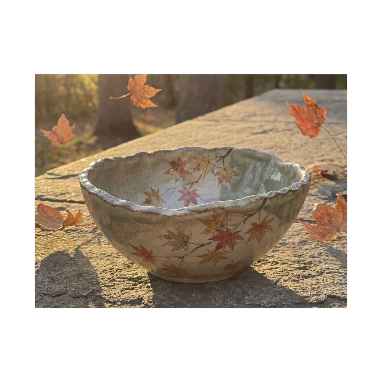 Japandi Ceramic Bowl in Golden Hour | Japanese Pattern Canvas Art Art Print