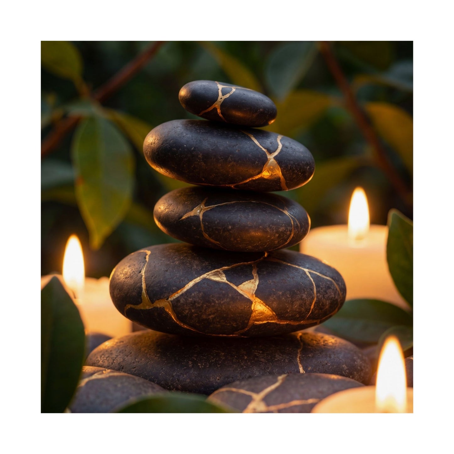 Summer River Stones Gold Vein Wall Art Print | Healing Decor