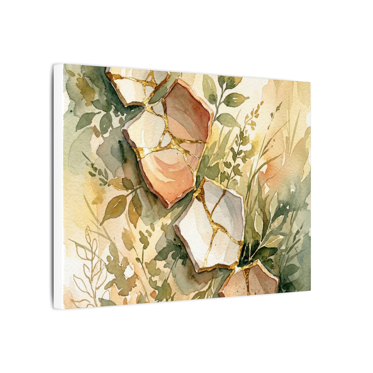 Japandi Broken Pottery in Golden Hour | Watercolor Canvas Art