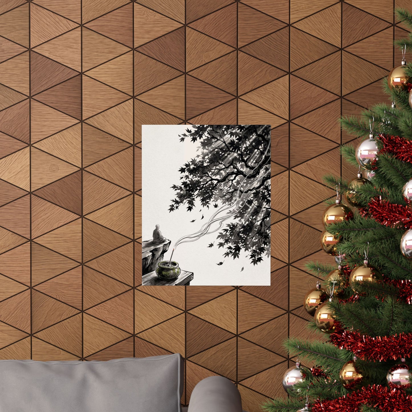 Contemplative Incense Smoke Wall Art Print - Ukiyo E Inspired Zen