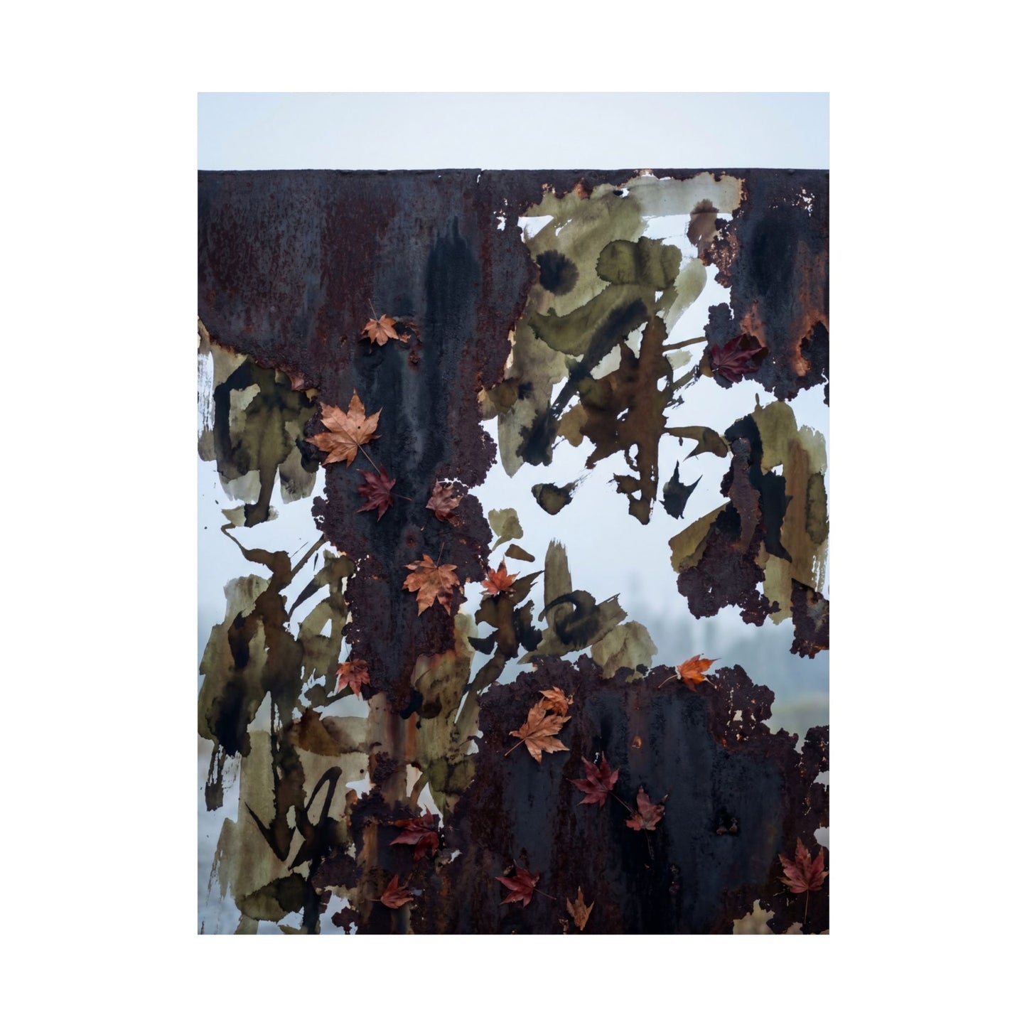 Sophisticated Rust Patina Wall Art Print - Charcoal Ink Dark Japandi