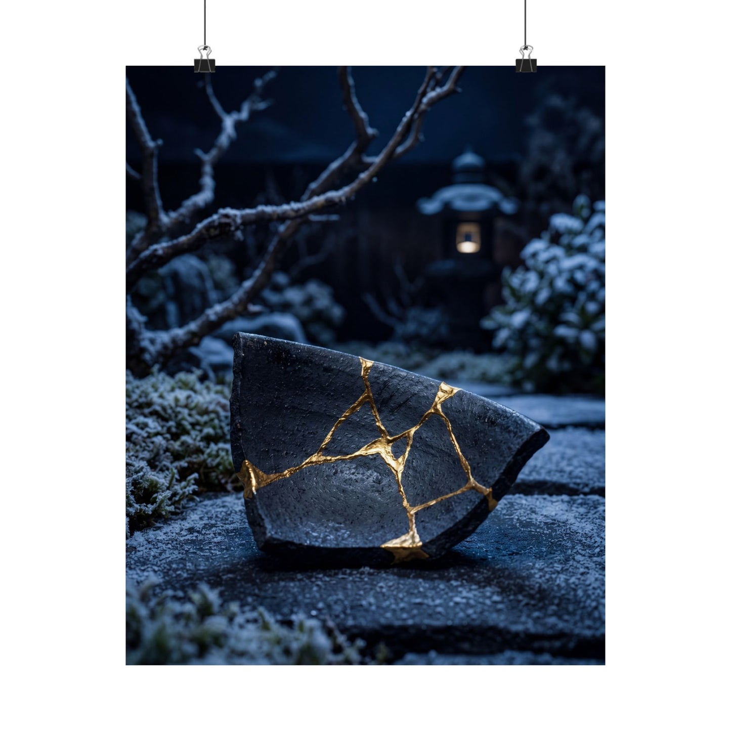 Moonlit Garden Gold Repair Wall Art Print | Healing Kintsugi Art
